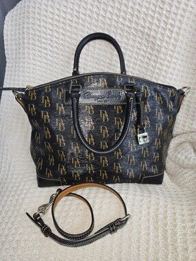 DOONEY & BOURKE Black and Gold Logo Vanessa Satchel Detachable Strap **